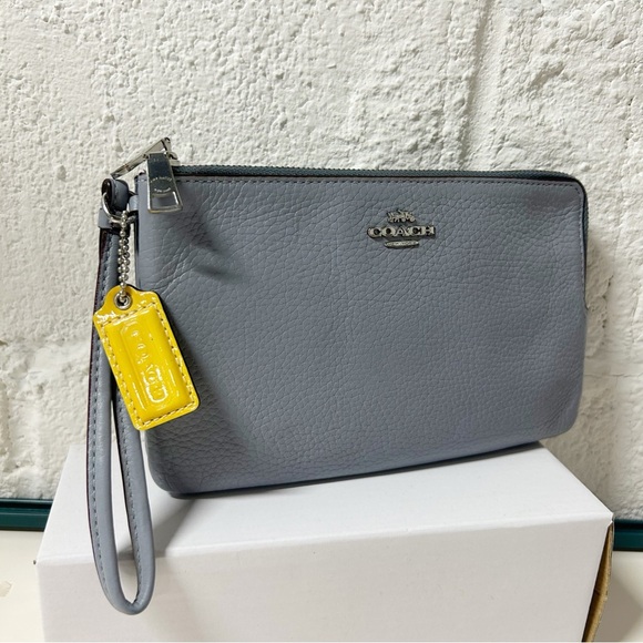 Coach Handbags - Coach Pebble Leather Light Gray Wallet/Wristlet Double Zip (6644) Yellow Hangtag